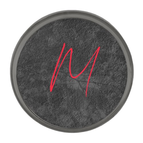 Unique grey red monogram name initial calligraphy gunmetal finish lapel pin