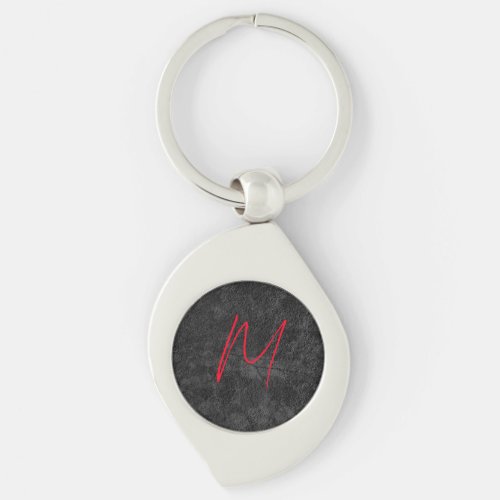 Unique grey red monogram name initial calligraphy keychain
