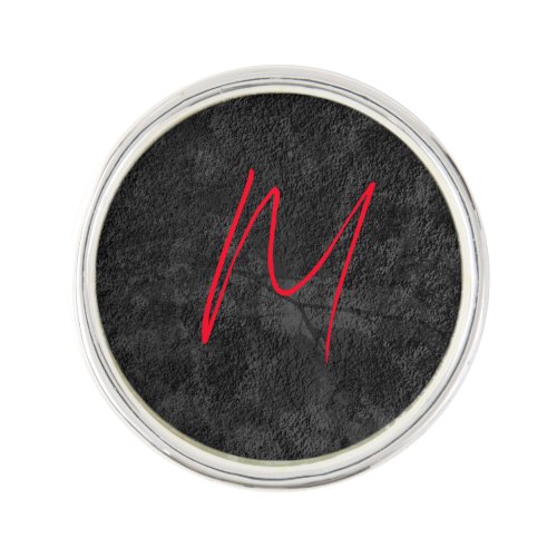 Unique grey red monogram name initial calligraphy lapel pin