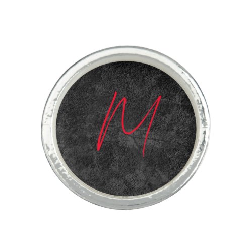 Unique grey red monogram name initial calligraphy ring
