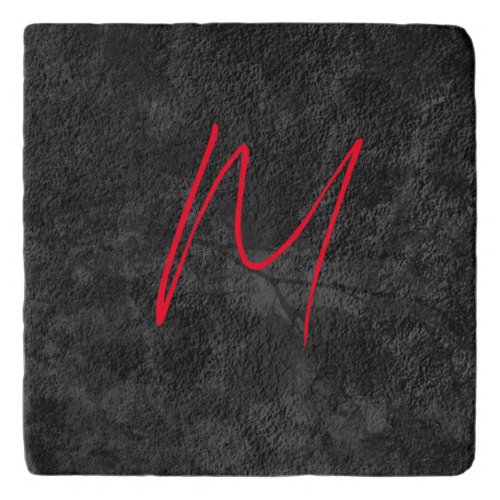 Unique grey red monogram name initial calligraphy trivet