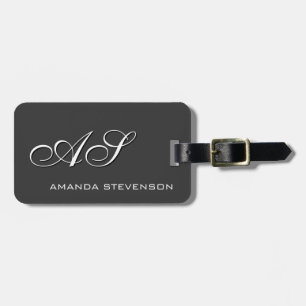 Unique Grey White Script Monogram Luggage Tag
