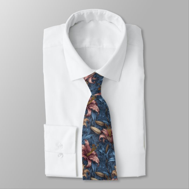 Unique Groomsman Gift Lilies Neck Tie (Tied)