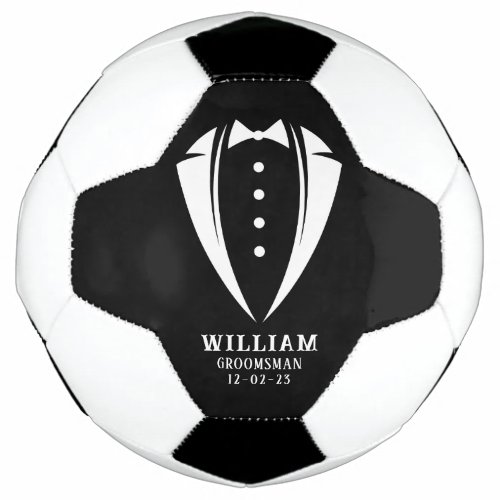 Unique Groomsmen Gifts  White on Black Tuxedo Soccer Ball
