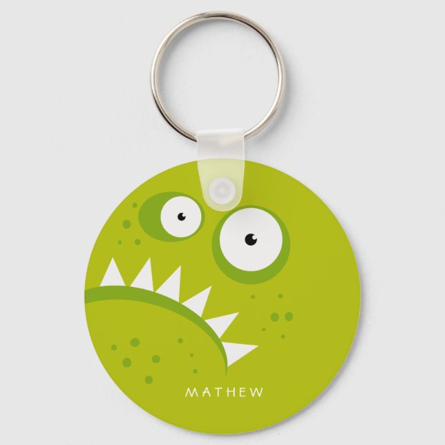 Unique Grumpy Angry Funny Scary Green Monster Keychain (Front)