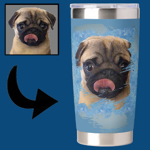 Unique Grunge Blue Gray Pug Puppy Dog Lover Photo Insulated Tumbler