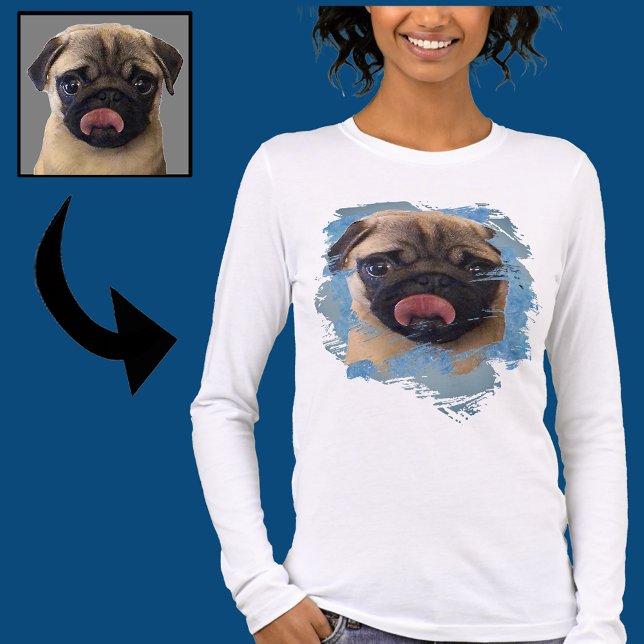 Unique Grunge Blue Gray Pug Puppy Dog Lover Photo Tri-Blend Shirt (Creator Uploaded)