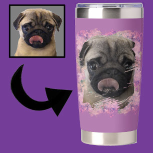 Unique Grunge Pink Lilac Pug Dog Lover Photo Insulated Tumbler