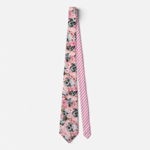 Unique Halloween Black and Pink Skulls Neck Tie
