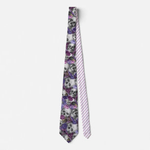 Unique Halloween Black Purple Skulls Neck Tie
