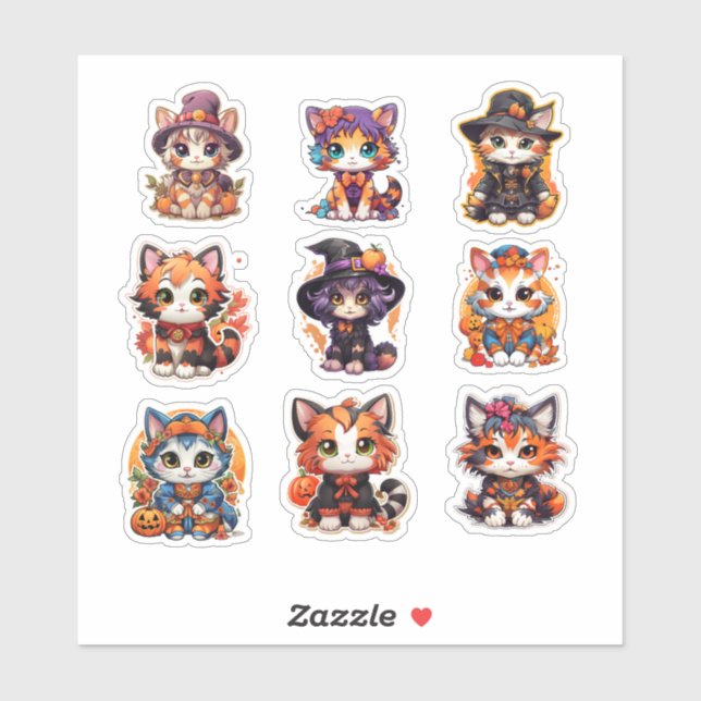 Unique Halloween cat Japanese style manga Sticker (Sheet)