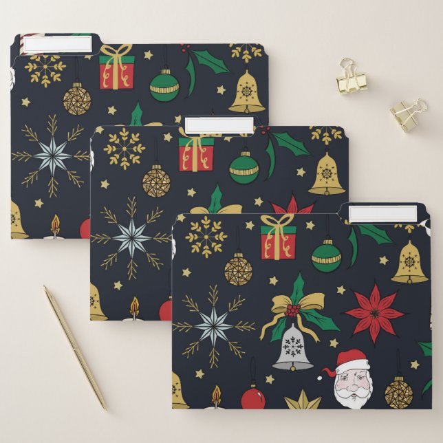 Unique Hand Dawn Christmas Doddles Blue Design File Folder (Set)