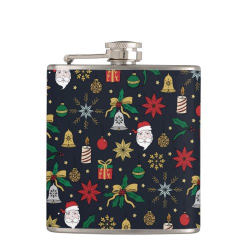 Unique Hand Dawn Christmas Doddles Blue Design Flask