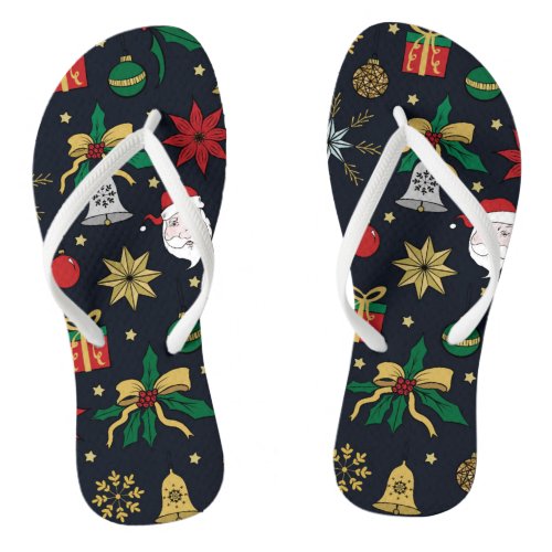 Unique Hand Dawn Christmas Doddles Blue Design Flip Flops