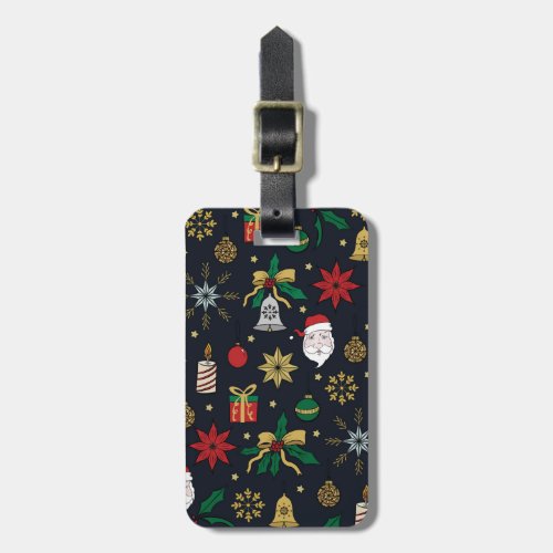 Unique Hand Dawn Christmas Doddles Blue Design Luggage Tag