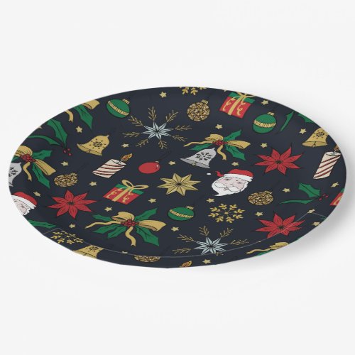 Unique Hand Dawn Christmas Doddles Blue Design Paper Plates