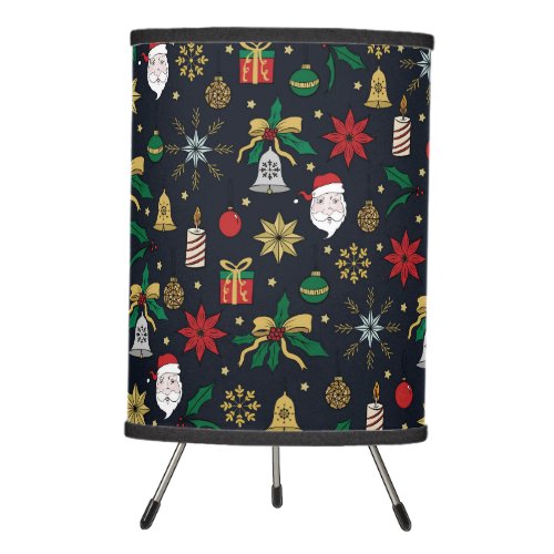 Unique Hand Dawn Christmas Doddles Blue Design Tripod Lamp