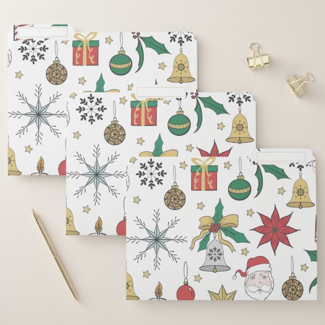 Unique Hand Dawn Christmas Doddles Design File Folder (Set)