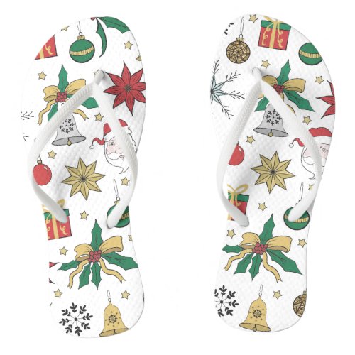 Unique Hand Dawn Christmas Doddles Design Flip Flops