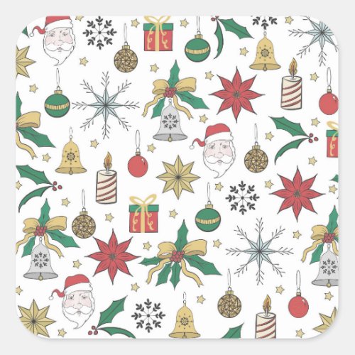 Unique Hand Dawn Christmas Doddles Design Square Sticker