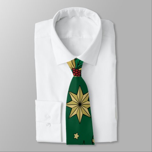 Unique Hand Dawn Christmas Doddles Green Design Neck Tie