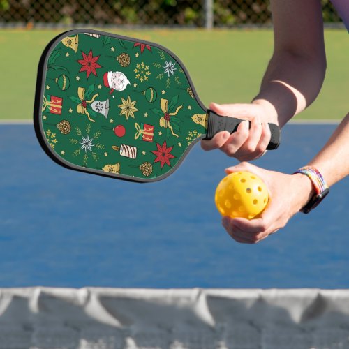 Unique Hand Dawn Christmas Doddles Green Design Pickleball Paddle