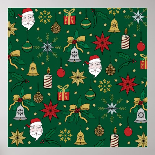 Unique Hand Dawn Christmas Doddles Green Design Poster