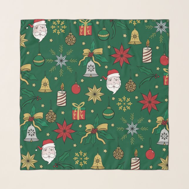 Unique Hand Dawn Christmas Doddles Green Design Scarf (Front)