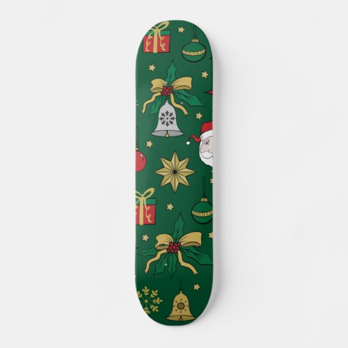 Unique Hand Dawn Christmas Doddles Green Design Skateboard