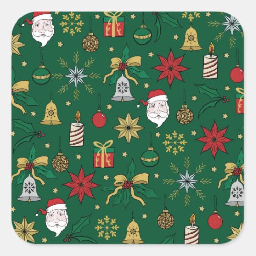 Unique Hand Dawn Christmas Doddles Green Design Square Sticker