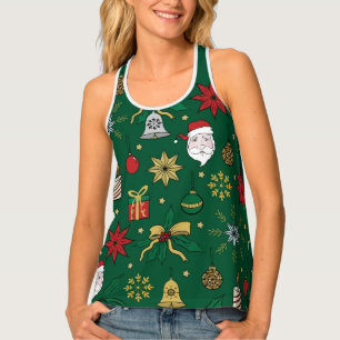 Unique Hand Dawn Christmas Doddles Green Design Tank Top