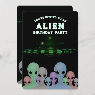 Unique Hand Drawn Aliens Kid's 10th Birthday Party Invitation