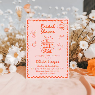 Unique Hand Drawn Colorful Bright Bridal Shower Invitation