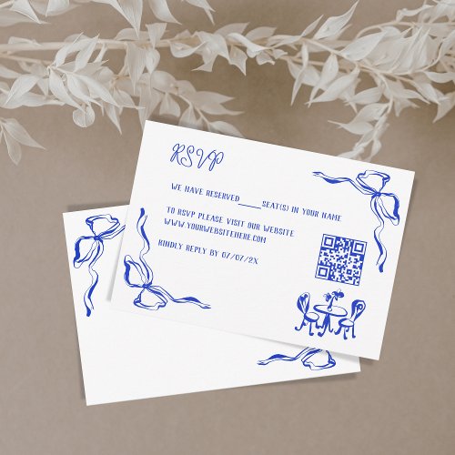 Unique Hand Drawn Contemporary French Bow RSVP Enclosure Card
