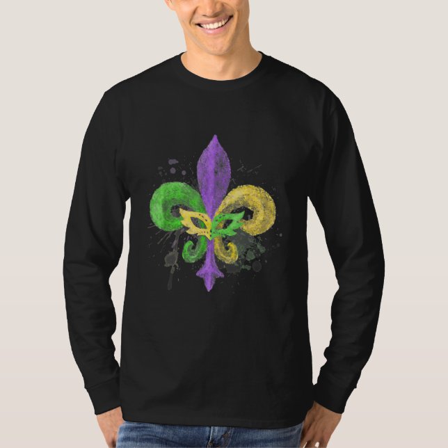 Unique Hand Drawn Fluer De Lis Mardi Gras Carnival T-Shirt (Front)