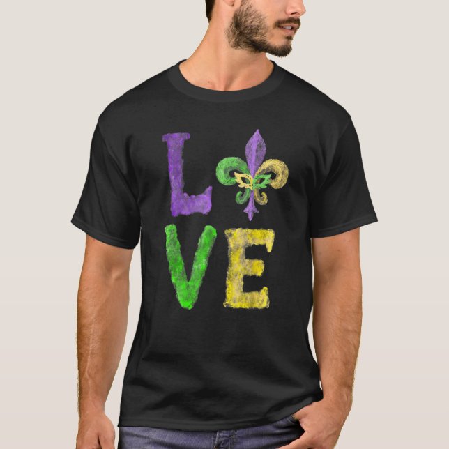 Unique Hand Drawn Fluer De Lis Mardi Gras LOVE Car T-Shirt (Front)