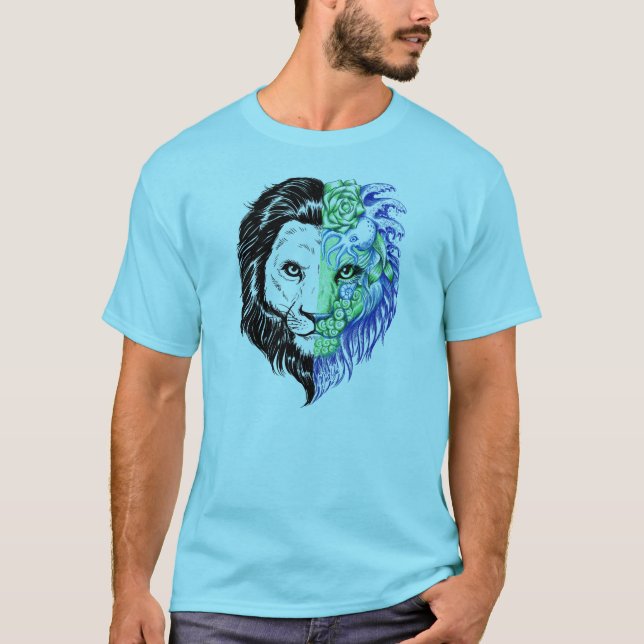 Unique Hand Drawn Mystic Lion Art Men's T-shirt (Front)