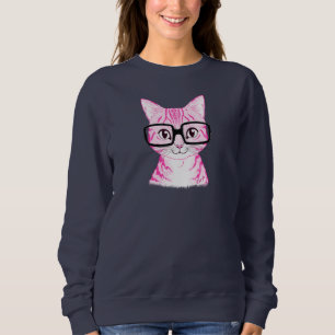 Unique Hand Drawn Nerdy Cat Art Women's Sweater