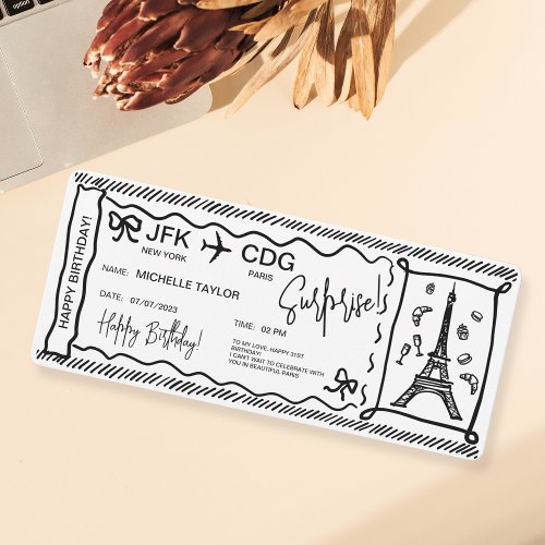 Unique Hand Drawn Paris Surprise Boarding Pass Invitation