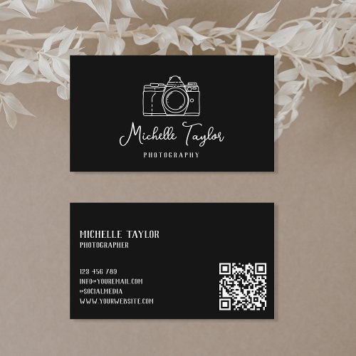Unique Hand Drawn Photography Camera QR Code Business Card