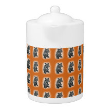 Unique hand drawn tapir print orange teapot