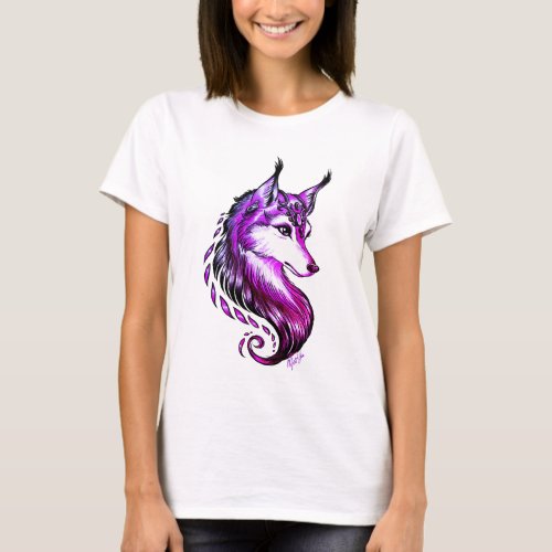 Unique Hand Drawn Wolf Art Womens T_shirt