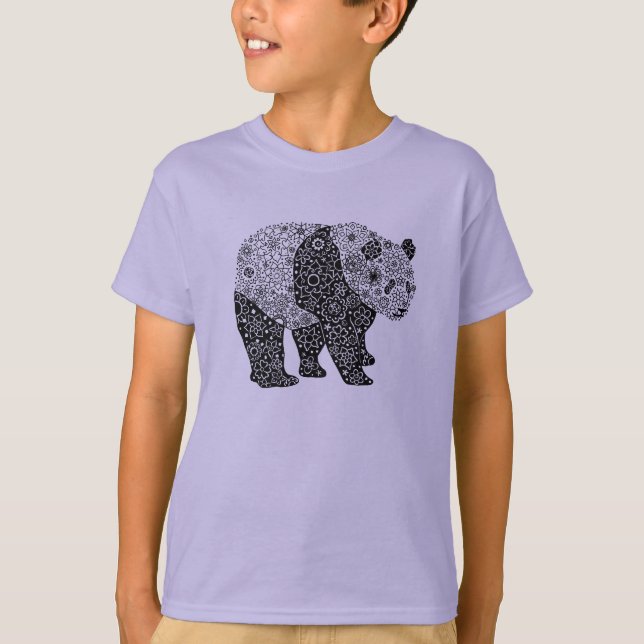 Unique Hand Illustrated Artsy Floral Panda Bear T-Shirt (Front)