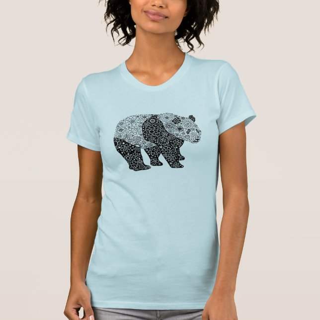 Unique Hand Illustrated Artsy Floral Panda Bear T-Shirt (Front)