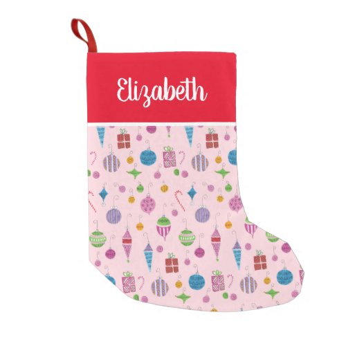 Unique Hand_Illustrated Retro Girly Pink Christmas Small Christmas Stocking