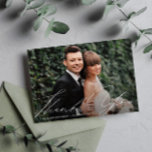 unique hand modern script thank you card<br><div class="desc">hand written script typography design with a lovely image of the newlyweds,  the image and text can be personalized.</div>