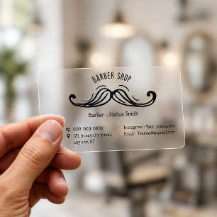 Unique Handrawn moustache transparent Clear Business Cards