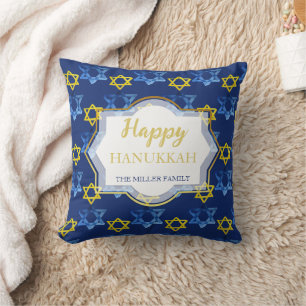 Unique Happy Hanukkah Watercolor Stars Of David Throw Pillow