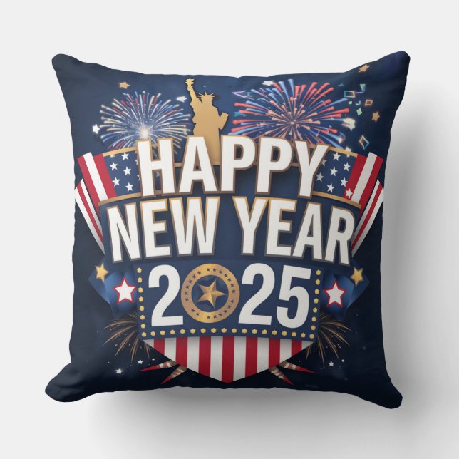 Unique Happy New Year 2025 Design.  Throw Pillow (Front)