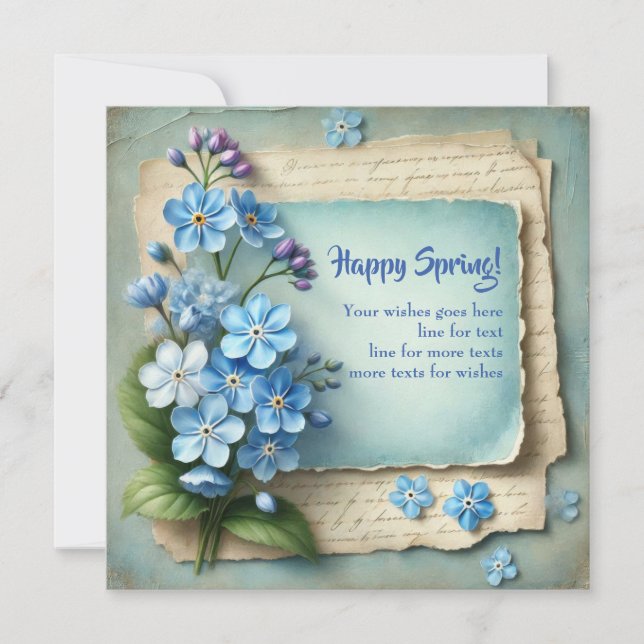 Unique Happy spring card with forget me not flower (Front)